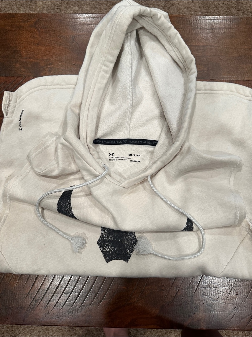 Under Armour Men’s Sleeveless Cream Crewneck Hoodie with Black Logo